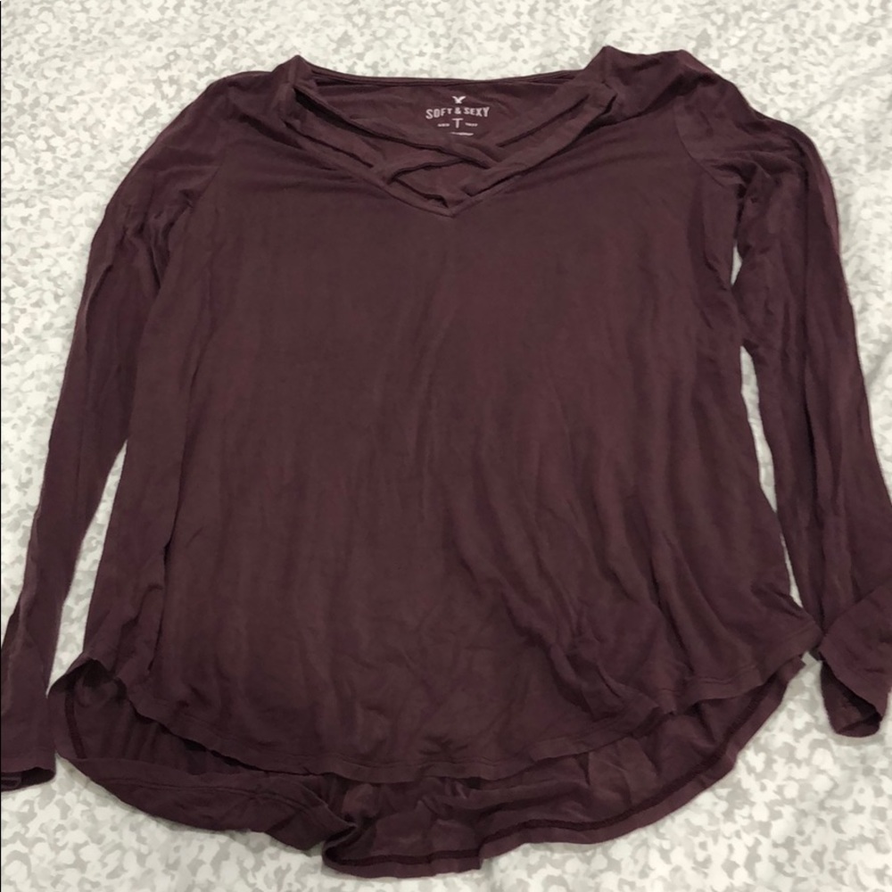 Lattice neck long sleeve shirt